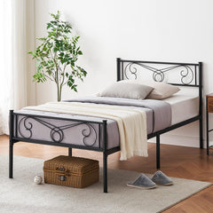 GARVEE Twin Bed Frame Platform with Headboard and Footboard Metal Bed Mattress Foundation with Storage No Box Spring Needed Black