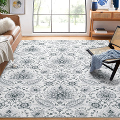 GARVEE Large Washable Rug 9x12 Area Rugs for Living Room Vintage Paisley Print Rug Non-Slip Low Pile Non-Shedding Carpet Ultra-Thin Lightweight Rug for Farmhouse Bedroom Dining Room Office Grey