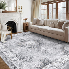 GARVEE Area Rug 9x12 Washable Rug for Living Room Non-Slip Stain Resistant Large Carpet Vintage Bedroom Rug Soft Floor Cover Low Pile Distressed Throw Rug for Home Decor Office, Grey