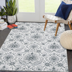 GARVEE Area Rug 5x7 Washable Rug Vintage Paisley Print Rug Indoor Soft Low Pile Thin Rug Retro Distressed Accent Carpet Non Slip Non-Shedding Throw Rugs for Living Room Bedroom Dining Room Grey