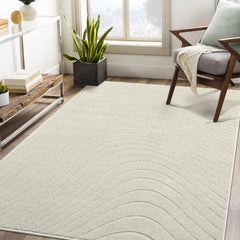 GARVEE Bedroom Area Rug High-Low Pile Indoor Throw Rug Contemporary Stain Resistant Carpet Modern Geometric Wave Floor Cover Non-Slip Living Room Boho Accent Area Rug, Beige