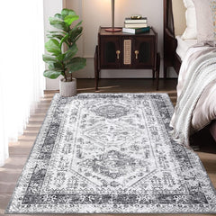 GARVEE Washable Rug 9x12 Vintage Oriental Rug Non Slip Indoor Carpet Ultra-Thin Stain Resistant Area Rug Low Pile Distressed Vintage Soft Carpet for Living Room Bedroom, Grey