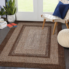 GARVEE Washable 9x12 Area Rugs Modern Braided Print Rug Washable Rug Soft Boho Bedroom Rug Non-Slip Non-Shedding Floor Carpet Low Pile Foldable Thin Rug for Dining Room Home Office Nursery Brown