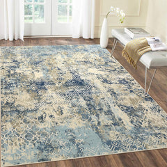 GARVEE Washable Rug 5x7 Modern Area Rug Non Slip Rug Low Pile Accent Throw Rugs Stain Resistant Indoor Floor Carpet for Living Room, Cream/Blue