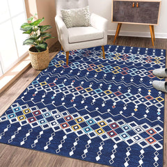 Garvee Vintage Area Rug 3x5 Moroccan Entryway Rug Soft Non Slip Washable Indoor Mat Kitchen Thin Mat Floral Print Accent Rug Low Pile Aesthetic Rug for Living Room Bedroom Home Office Nursery Blue