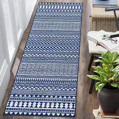 GARVEE Runners for Hallway Washable Rug Blue and White Rug Geometric Small Long Rugs for Bedroom Vintage Soft Throw Rug for Entryway Carpet for Kitchen Bedroom Nursery, 2x6, Navy