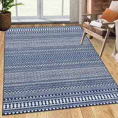 GARVEE Moroccan Area Rug 4x6 Boho Geometric Floor Cover Soft Chenille Indoor Area Rugs Machine Washable Vintage Floor Carpet for Living Room Bedroom Non-Slip Floor Decor Foldable Thin Rug Navy