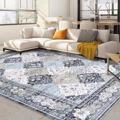 GARVEE Machine Washable Rug 4x6 Rug for Living Room Non-Slip Bedroom Rug Vintage Trellis Rug Ultra-Thin Throw Rug Distressed Large Carpet for Dining Room Office Entry Rug Blue Multi 4'x6'