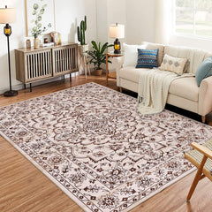 GARVEE Machine Washable 9x12 Area Rug for Living Room, 9x12 Ultra-Thin Large Floral Print Rugs for Dining Room Home Office, Stain Resistant Non Slip Backing Carpet, Red Brown