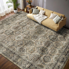 GARVEE Washable Area Rug 5x7 Rug for Living Room Vintage Area Rugs Soft Non Slip Throw Rugs Low Pile Bedroom Rug Tribal Stain Resistant Carpet for Office Classroom Dining Room Brown 5'x7'