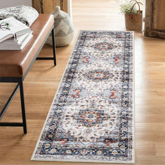 GARVEE Vintage Hallway Runner Rug 2x6 Stain Resistant Entryway Rug Washable Indoor Non-Slip Oriental Floor Cover Traditional Carpet for Living Room Bedroom Kitchen, Blue