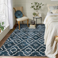 GARVEE Area Rug 4x6 Boho Rug Modern Rug Washable Moroccan Area Rugs for Living Room Laundry Bedroom Geometric Office Carpet Low Pile Dining Room Rug Distressed Area Rugs Non Slip Farmhouse Rug Blue