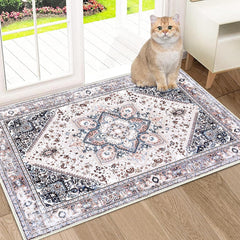 GARVEE Bohemian Floral Medallion Area Rug 5x7 Oriental Blue Large Bedroom Rug, Soft Non-Slip Washable Dining Room Mat Indoor Nursery Floor Carpet for Guest Room Entryway, 5x7 Blue - Pink / 2'x3'