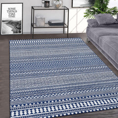 Fashionwu Area Rug 5x7 Machine Washable Throw Rug Boho Bathroom Rug Low Pile Boho Area Rug Grey and White Entryway Non-Slip Rugs for Indoor Entry Rug for Bedroom 5x7, Blue