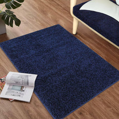 GARVEE Shag Rug 2x3 Indoor Door Mat Small Entryway Area Rug Shaggy Plush Kitchen Mat Modern Solid Bedroom Rug Non Slip Non Shedding Thick Carpet Home Decor Rug for Bathroom Laundry Living Room, Navy