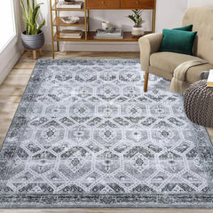 GARVEE Grey Area Rug for Bedroom Living Room 4x6 Carpet Vintage Rug Distressed Geometric Throw Rugs Transitional Floorcover Mat Thin Rug Non Slip Accent Rug for Kitchen Dining Room, Grey