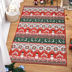 GARVEE Christmas Area Rug for Bedroom Living Room 8x10 Machine Washable Xmas Snowflake Geometric Area Rug Non-Slip Indoor Floor Cover Foldable Holiday Decor Accent Carpet, Red&Green