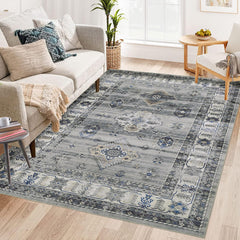 GARVEE 5x7 Rug Washable Rug Indoor Non-Slip Stain Resistant Large Area Rug for Living Room Throw Carpet Medallion Distressed Rug Oriental Accent Rug for Bedroom Office Nursery, Grey