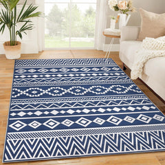 GARVEE Soft 8' x 10' Area Rug, Anti Slip, Washable, Pet Friendly, Boho Modern Carpet for Living Room Bedroom, Blue