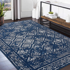 GARVEE Washable Rugs 9x12 Rug for Living Room Moroccan Living Room Rugs Distressed Trellis Boho Large Area Rug for Bedroom Non Slip Throw Rugs Stain Resistant Carpet for Dining Room 9'x12' Navy Blue