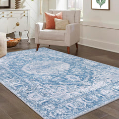 GARVEE Large 9x12 Washable Vintage Rug - Oriental Distressed Design, Non-Slip, Low Pile Polyester, Stain & Water Resistant, Ideal for Living Room, Bedroom