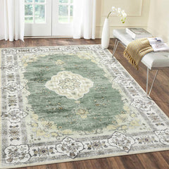 GARVEE Rugs for Living Room 9x12 Washable Soft Rug Vintage Rugs Non Slip Distressed Rug Low Pile Thin Rug Stain Resistant Accent Throw Rug for Bedroom, Green