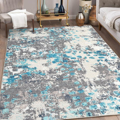 GARVEE Washable Rugs for Office 8x10 Large Abstract Rugs for Living Room Contemporary Bedroom Carpet Colorful Rug Dining Room Rugs Low Pile Area Rugs Indoor Rug Blue Floor Cover