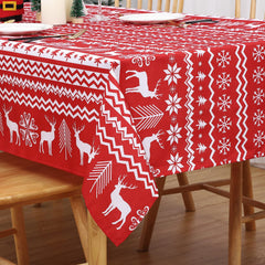 GARVEE Rectangle Christmas Tablecloth, Xmas Tree and Deer Design Table Cloth Waterproof Holiday Decorative Boho Table Cover for Outdoor, Indoor Party Kitchen Dining Room, 52 x 70 Inch, Red