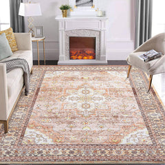 GARVEE Vintage Washable Rug 5x7 Boho Tribal Area Rugs for Living Room Oriental Floral Distressed Carpet for Bedroom Soft Low Pile Aesthetic Rug Non Slip Non-Shedding Foldable Carpet Accent Rug Orange