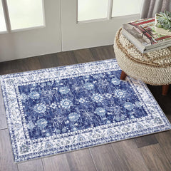 Garvee Small Rug Vintage Medallion Entryway Area Rug Traditional Distressed Floral Accent Rug Door Mat Non Slip Floor Cover Carpet for Kitchen Living Room Bedroom, 2' x 3', Navy