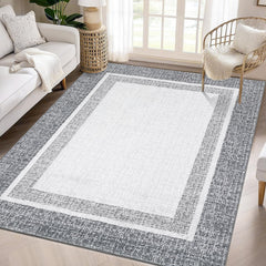 GARVEE Washable Rug 8x10 Modern Bordered Area Rug Large Rug for Living Room Low Pile Soft Rug Non Slip Stain Resistant Accent Rug Carpet for Bedroom Home Decor, Dark Grey