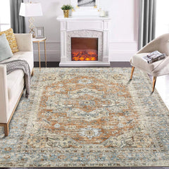 Garvee Tribal Area Rug 5x7 Washable Rug Vintage Rug Floral Rug Indoor Oriental Accent Rug Antique Foldable Thin Rug Floor Cover Farmhouse Rug Carpet for Living Room Bedroom Office Non-Slip Rug Green