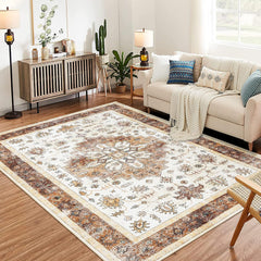 GARVEE Large Machine Washable Area Rug Living Room Rugs, 8x10 Soft Indoor Floral Stain Resistant Non Slip Thin Carpet for Under Dining Table Bedroom Nursery Home Office, Brown