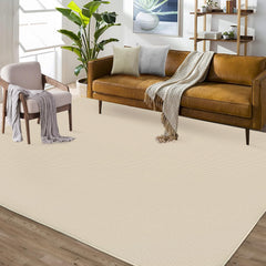 GARVEE 8x10 Area Rug Machine Washable Rug Modern Solid Textured Area Rug Stain Resistant Non-Slip Accent Rug Contemporary Woven Floor Cover Farmhouse Carpet Rug for Living Room Decor, Cream