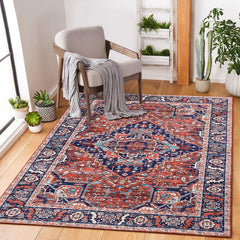 GARVEE Boho Pearl Plush Area Rug - 4' x 6', Red & Blue, Persian Distressed Design, Non-Shedding Machine Washable & Slip Resistant Ideal for High Traffic Areas in Living Room, Bedroom