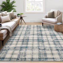 GARVEE Modern Washable Area Rugs 5x7 Rug for Living Room Farmhouse Tartan Plaid Rug Luxurious Soft Bedroom Decor No Shedding Non Slip Carpet for Nursrey Office Rug 5'x7' Green/Beige