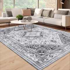 GARVEE Bohemian Floral Medallion Area Rug 5x7 Oriental Blue Large Bedroom Rug, Soft Non-Slip Washable Dining Room Mat Indoor Nursery Floor Carpet for Guest Room Entryway, 5x7 Blue - Grey / 8'x10'