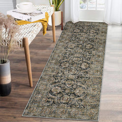 GARVEE Washable Rugs 2x6 Runner Rug for Living Room Vintage Area Rug Bedroom Decor Kitchen Rug Non Slip Washable Rug Luxurious Bathroom Rugs Entry Rug Carpet for Hallway 2'x6' Distressed Black