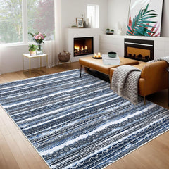 GARVEE Washable Rugs 4x6 Rug for Living Room Bobemian Blue Printed Rug Low Pile Bedroom Rugs Modern Rug Boho Floor Mat Non Slip Area Rugs Soft Faux Wool Throw Rugs for Office Classroom, Blue