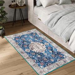 GARVEE 2x3 Area Rugs Washable Rugs Border Floral Rug Vintage Area Rug Non-Slip Indoor Door Mat, Small Distressed Accent Throw Rugs Floor Carpet for Kitchen Bedroom Entrance Bathroom,2x3