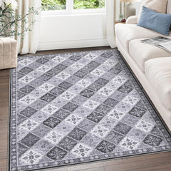 GARVEE Washable Rugs 9x12, Soft Large Living Room Rugs Arch Pattern Moroccan Trellis Area Rug Non Slip Indoor Floor Carpet for Bedroom Nursery Kitchen Dining Room, Grey