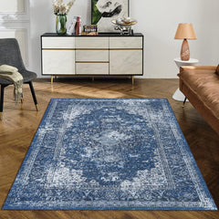 GARVEE Living Room Area Rug 8x10 Large Washable Rug Vintage Rug Boho Distressed Area Rug Oriental Area Rug Floor Carpet for Living Room Bedroom, Blue