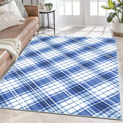 GARVEE 6x9 Area Rugs for Bedroom Indoor Plaid Rug Non-Slip Washable Rug Modern Plaid Accent Rug Low Pile Soft Floor Cover Modern Lines Foldable Thin Rug for Living Room Dining Room Nursery Blue