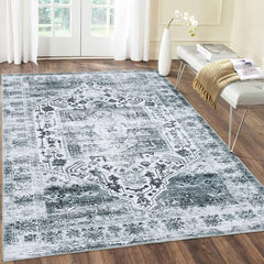 GARVEE Vintage Rug 8x10 Distressed Area Rugs Machine Washable Rug Grey Indoor Floor Cover Carpet Rug Soft Velvet Mat Foldable Accent Rug for Living Room Bedroom Dining Room, 8' x 10', Grey