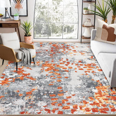 GARVEE Modern Abstract Washable 4x6 Area Rugs Non Slip Soft Rug Low Pile Stain Resistance Dining Room Mat Carpet Colorful Throw Rug for Nursery Office Entrance, Orange/Grey