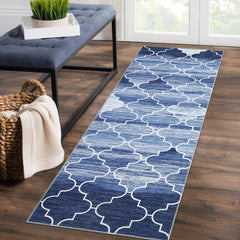 GARVEE Runner Rug, Washable, Non-Slip, Stain Resistant, Trellis Pattern, Navy, 2' x 6', Perfect for Entryway, Bedroom, Kitchen