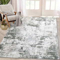 GARVEE Area Rug Living Room 3x5 Modern Abstract Anti-Slip Area Rug Low Pile Distressed Rug Machine Washable Coastal Grey Rugs Floor Mats for Home High Traffic Area - Green/Grey / 5'x7'
