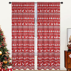 GARVEE Christmas Curtains for Living Room, Boho Christmas Tree Deer Pattern Xmas Decorative Window Curtains Velvet Smooth Rod Pocket Bedroom Window Drapes 2 Panel Set, 52