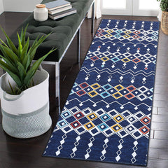 GARVEE Vintage Geometric Runner Rug Faux Wool Moroccan Design Non-Slip Backing Machine Washable for Living Room