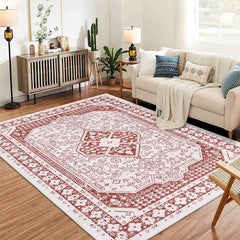 GARVEE Washable Area Rugs for Living Room, 8x10 Stain Resistant No Slip Large Area Rug, Ultra-Thin Vintage Moroccan Soft Carpet for Bedroom Dining Room, Rusty Red